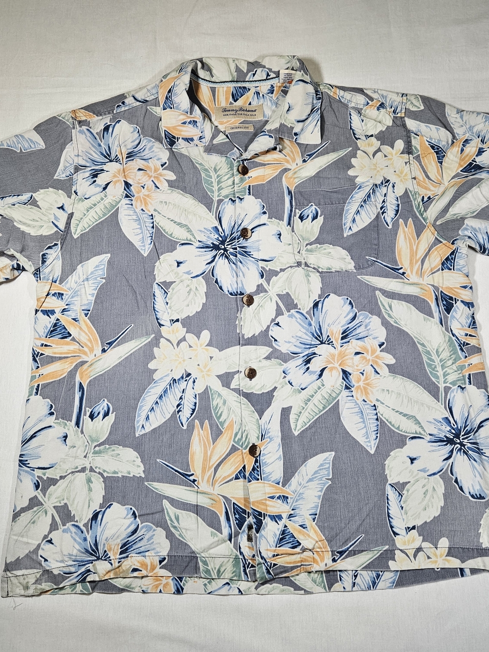Tommy Bahama Heritage Tortola Silk Shirt Mens L Bird of Paradise Floral Hawaiian